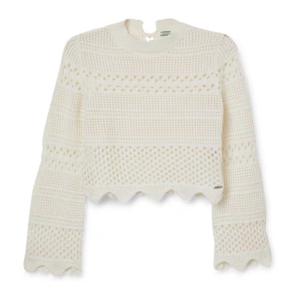 White Crochet Knit Cropped Sweater
